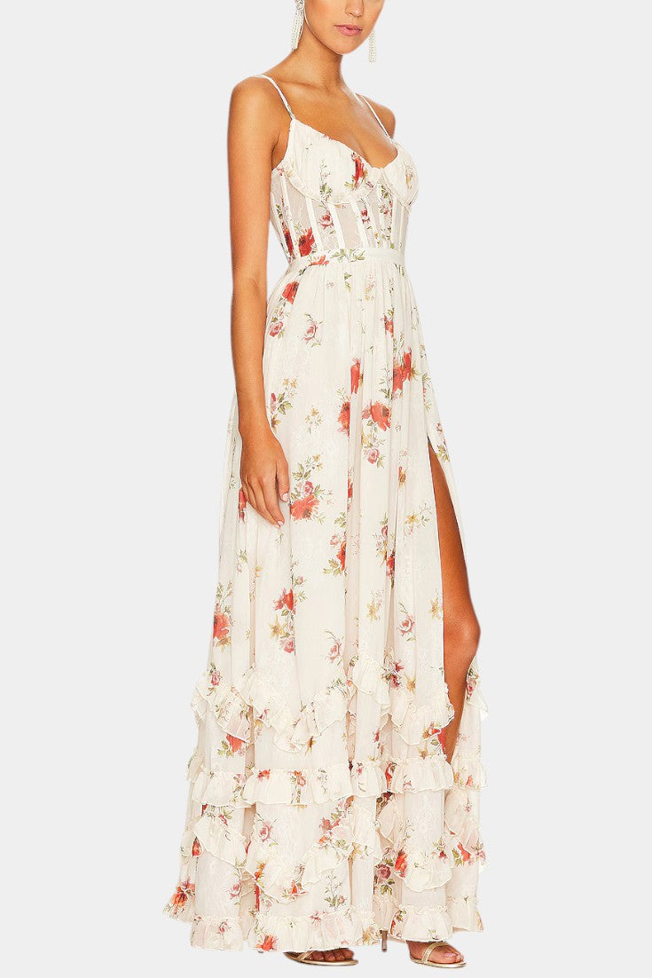Luna – Maxikleid für Damen mit Korsett und Blumenmuster – Ansicht 2