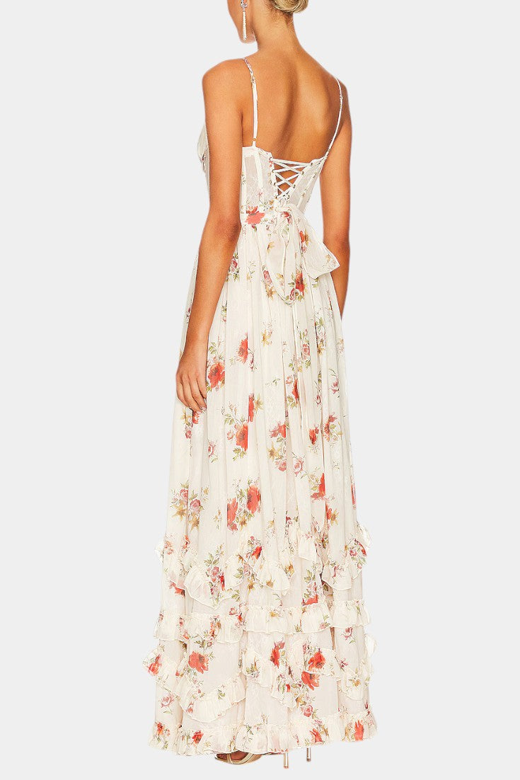 Luna – Maxikleid für Damen mit Korsett und Blumenmuster – Ansicht 3
