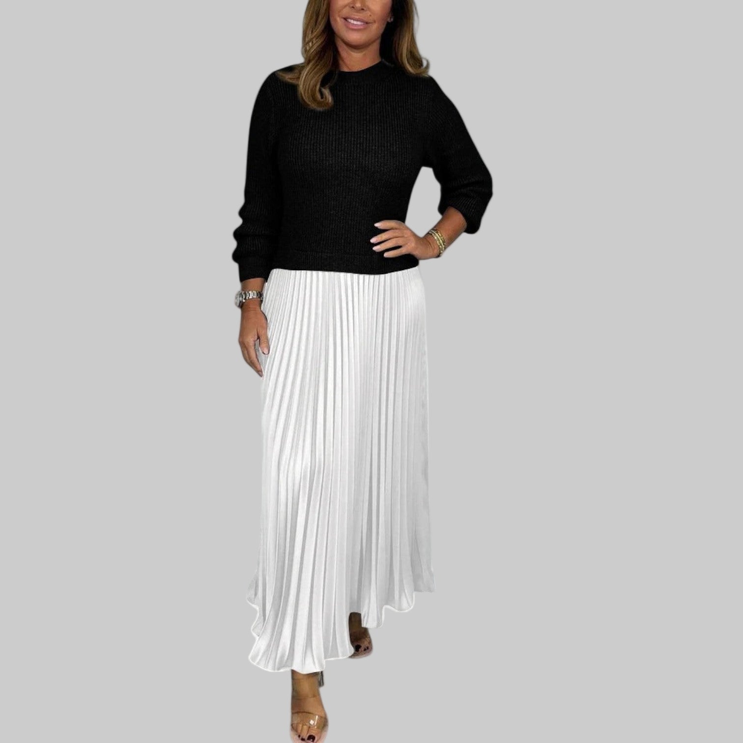 Claudia – Damen-Maxikleid mit Pullover und Plisseerock – Ansicht 10