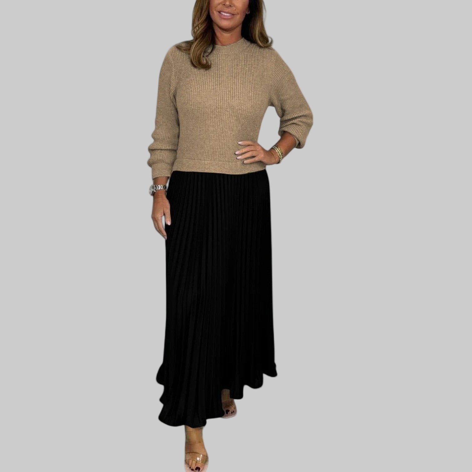 Claudia – Damen-Maxikleid mit Pullover und Plisseerock – Ansicht 9
