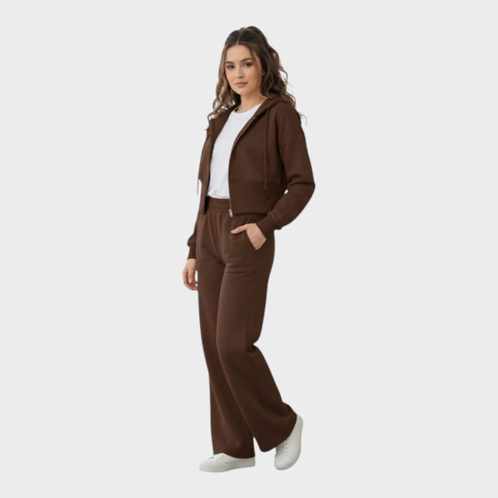 Γυναικείο chic lounge σετ Corinna με zipper hoodie και φλαρέ παντελόνι