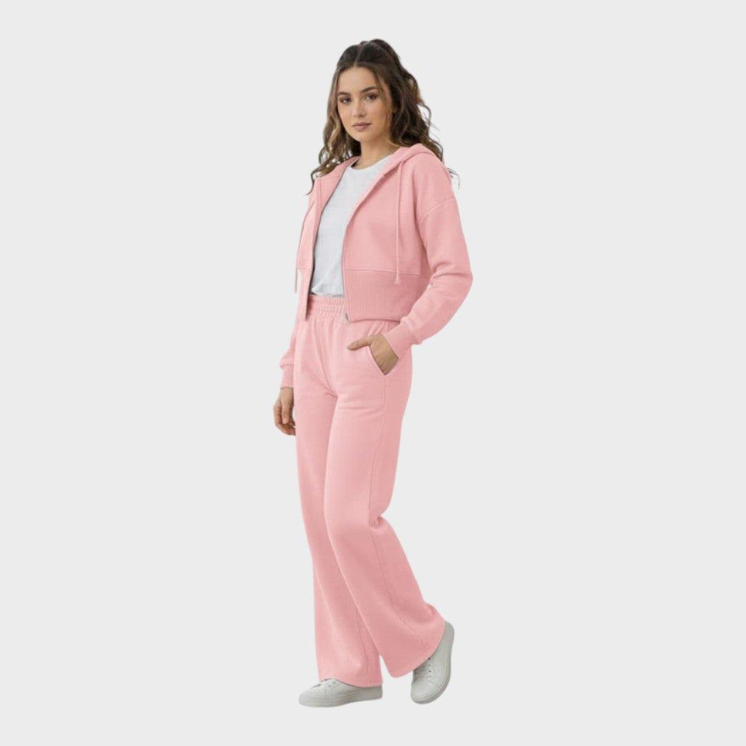 Corinna | Schickes Lounge-Set mit Kapuzenpullover mit Reißverschluss und Schlaghose