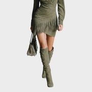 Jhemaica – Olivgrünes Mini-Wickelkleid aus Wildlederimitat