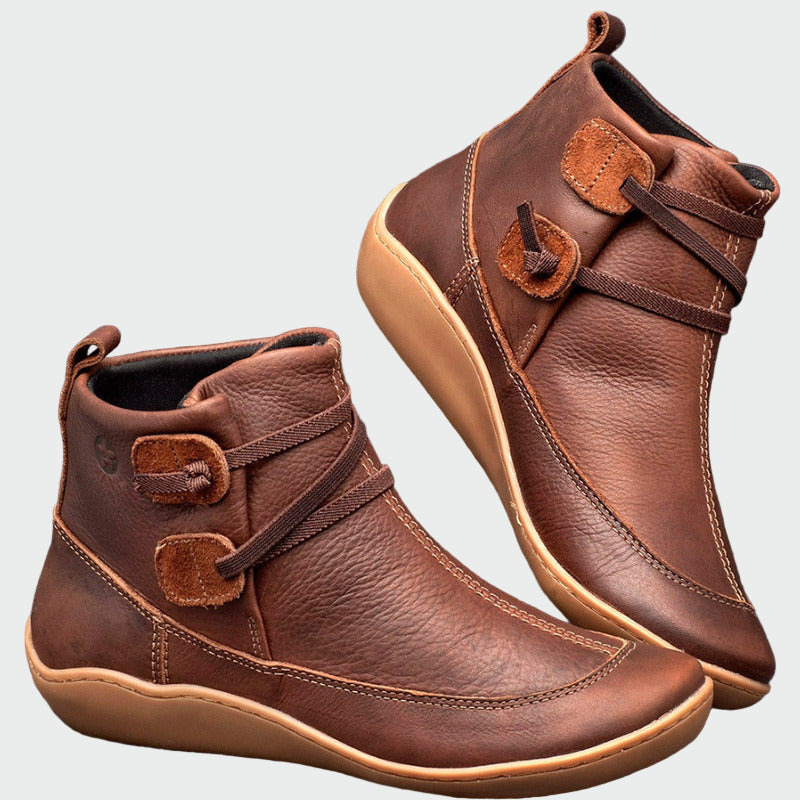 Braune Premium-Lederstiefeletten für Damen mit Riemen