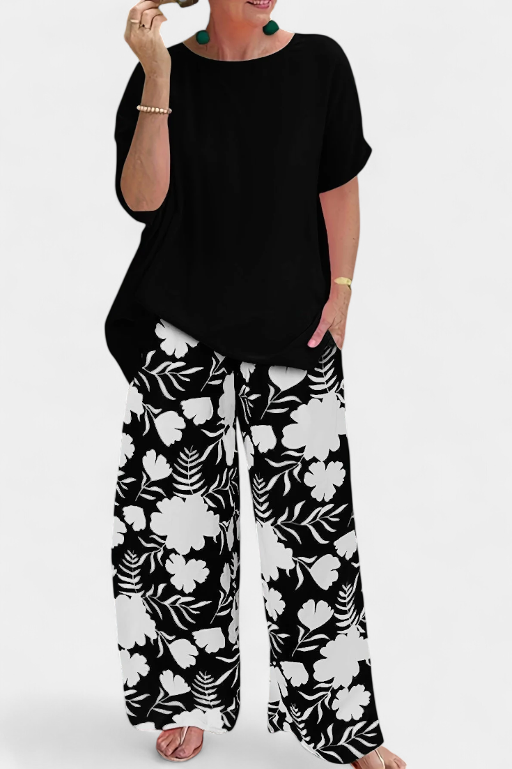 Florales Damen-Set Aivy mit lockerer Bluse und weiter Hose – Ansicht 4