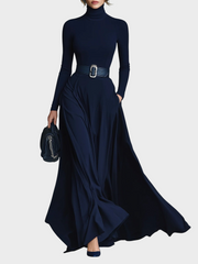 Elora – Elegantes Maxi-Strickkleid mit hohem Kragen