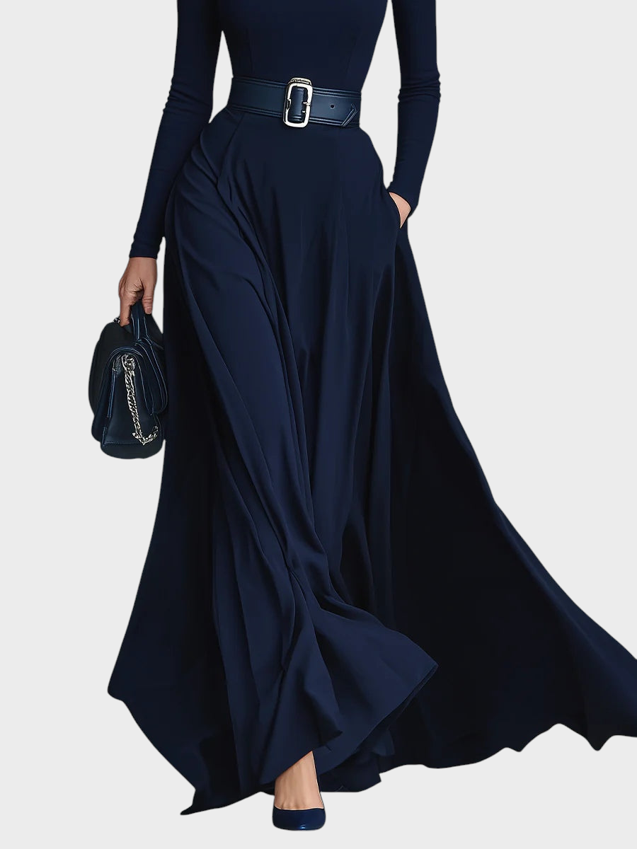 Elora – Elegantes Maxi-Strickkleid für Damen mit hohem Kragen – Ansicht 2