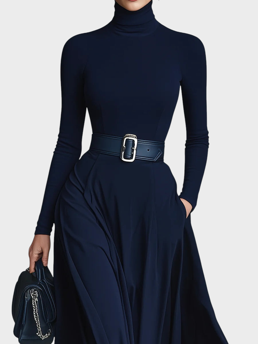 Elora – Elegantes Maxi-Strickkleid für Damen mit hohem Kragen – Ansicht 3