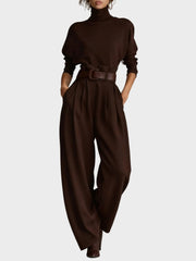 Amara – Schwarzes Damen-Set mit Rollkragenbluse und gerader Hose – Ansicht 5