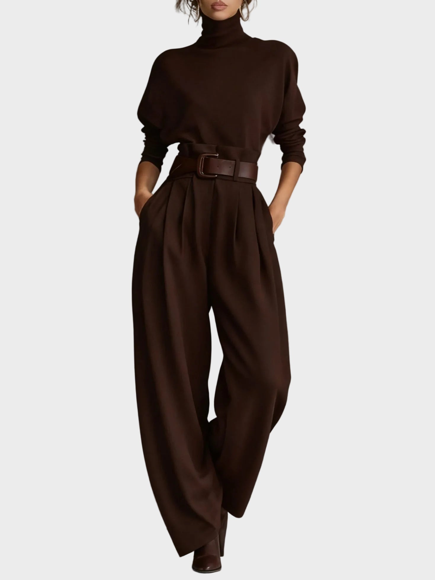 Amara – Schwarzes Damen-Set mit Rollkragenbluse und gerader Hose – Ansicht 5