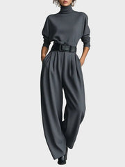 Amara – Schwarzes Damen-Set mit Rollkragenbluse und gerader Hose – Ansicht 7
