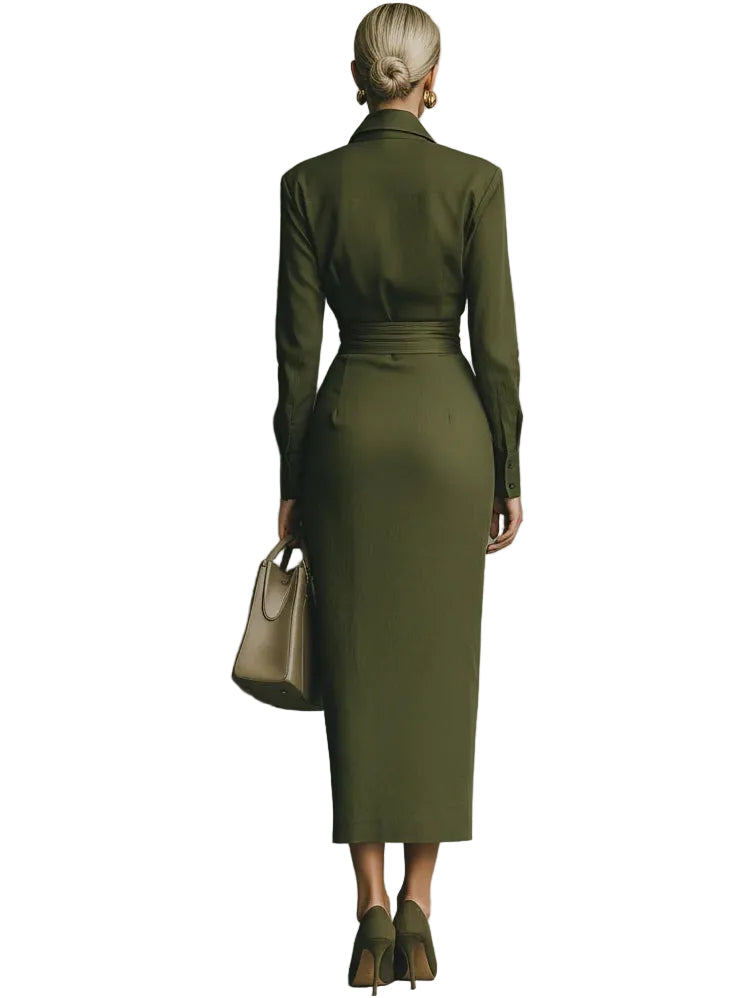 Cassie – Khakifarbenes Maxikleid aus Baumwollmischgewebe – Ansicht 4