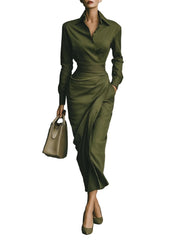 Cassie – Khakifarbenes Maxikleid aus Baumwollmischgewebe