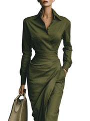 Cassie – Khakifarbenes Maxikleid aus Baumwollmischgewebe – Ansicht 2