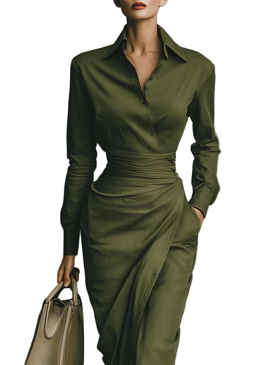 Cassie – Khakifarbenes Maxikleid aus Baumwollmischgewebe – Ansicht 2