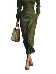 Cassie – Khakifarbenes Maxikleid aus Baumwollmischgewebe – Ansicht 3