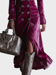 Adeline – Lila Samt-Maxikleid für Damen mit Knöpfen – Ansicht 3