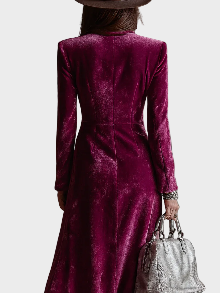 Adeline – Lila Samt-Maxikleid für Damen mit Knöpfen – Ansicht 4
