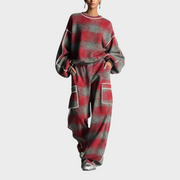 Lloyda – Zweiteiliges Damen-Set mit Kleid und Hose in Rot und Grau