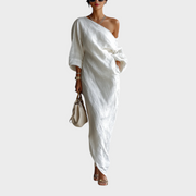 Amber – Weißes One-Shoulder-Maxikleid – Ansicht 2