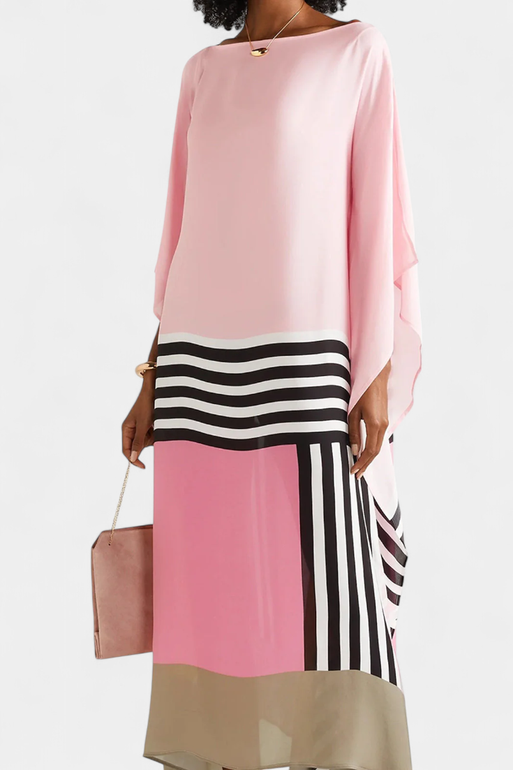 Elenora Kaftan mit geometrischem Muster, breiter Naht und Schmetterlingsnetzstoff