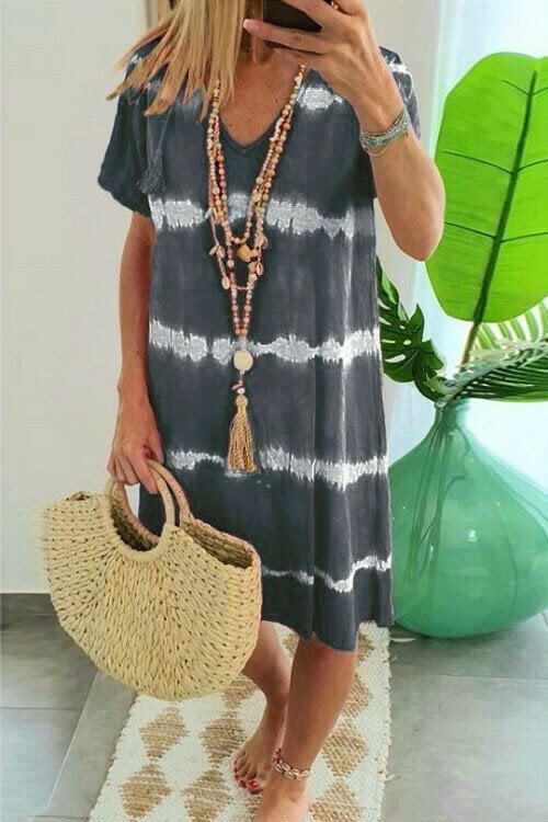 Ulrike | Boho-Kleid mit V-Ausschnitt und Tie-Dye-Muster