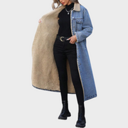 Yaritza – Langer Cardigan für Damen mit Fleecefutter und Ein-Knopf-Verschluss