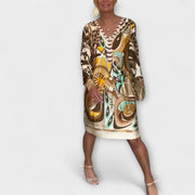 Lockeres Damenkleid mit V-Ausschnitt im Retro-Design – Ansicht 5