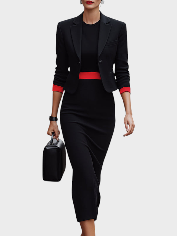Vicky – Damen-Set aus Kontrastblazer und ärmellosem Midikleid