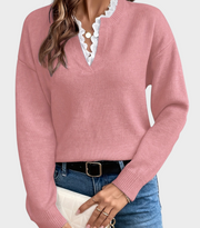 Damen-Pullover Yasmine mit Spitze und offenem Halsausschnitt – Ansicht 2