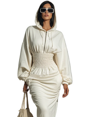 Rachel – Maxi-Sweatkleid mit Kapuze und Raffung an der Taille