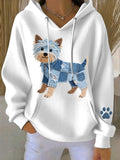 Γυναικείο hoodie με denim patchwork και τύπωμα Yorkshire Terrier
