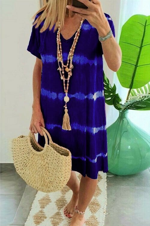 Ulrike | Boho-Kleid mit V-Ausschnitt und Tie-Dye-Muster