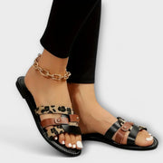 Damensandalen mit gekreuzten Riemen und Leopardenmuster – Ansicht 2