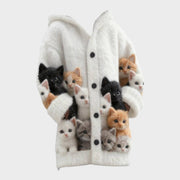 Sanya – Flauschiger Damen-Hoodie mit Katzenmuster – Ansicht 2