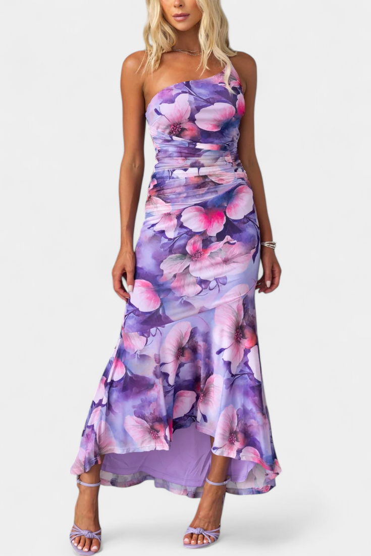 Abigail – Langärmeliges florales Damenkleid aus Blumen-Mesh