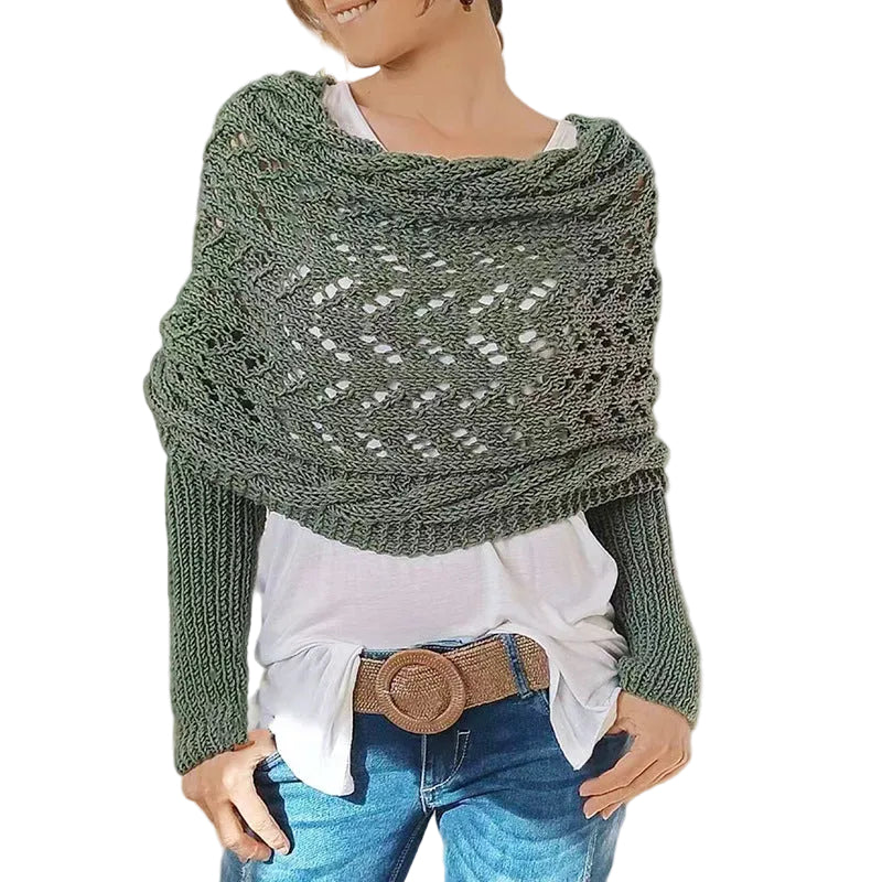 Maribel – Strickbluse-Schal für Damen mit Lochmuster und langen Ärmeln – Ansicht 9