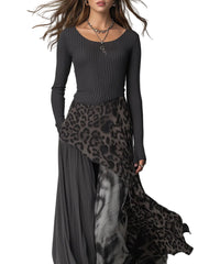 Blair – Maxikleid im Boho-Stil mit Leopardenmuster und asymmetrischem Saum
