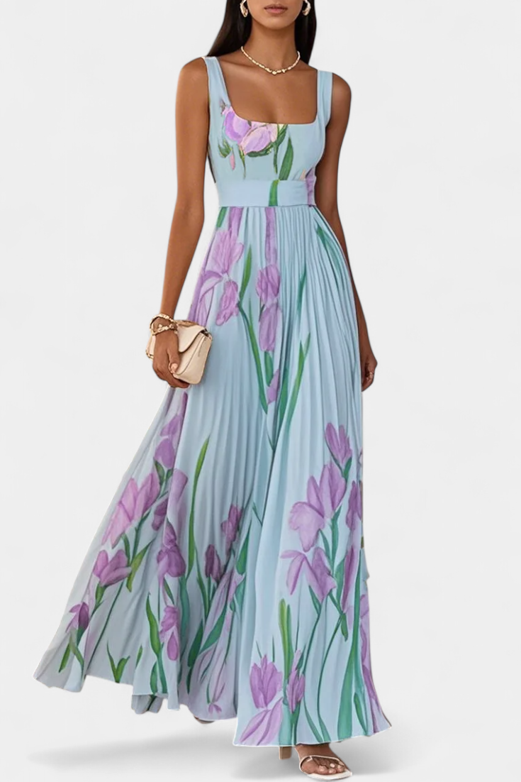 Kalanthi – Langes plissiertes florales Damenkleid – Ansicht 5