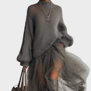 Susette – Graues Maxikleid aus Mohair und Tüll – Ansicht 3