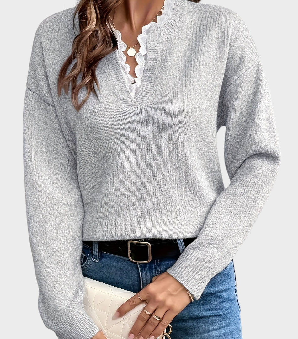 Damen-Pullover Yasmine mit Spitze und offenem Halsausschnitt – Ansicht 9