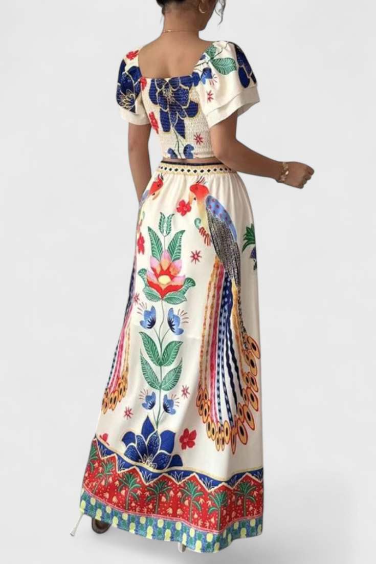 Boho-Damen-Set Itzel mit Crop-Top und Rock im Ethno-Print – Ansicht 3