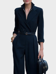 Jemimah – Schwarzer Damen-Wickeljumpsuit mit Gürtel und weitem Bein – Ansicht 2