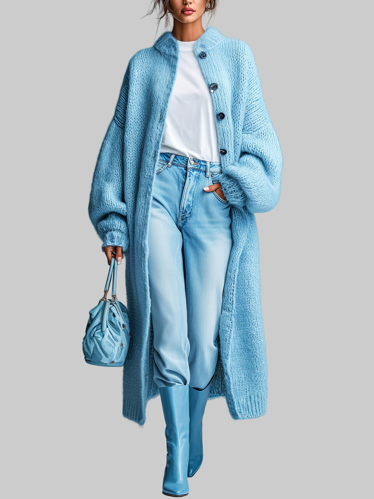 Aveline – Warme lange Strickjacke für Damen mit Faltenkragen – Ansicht 3
