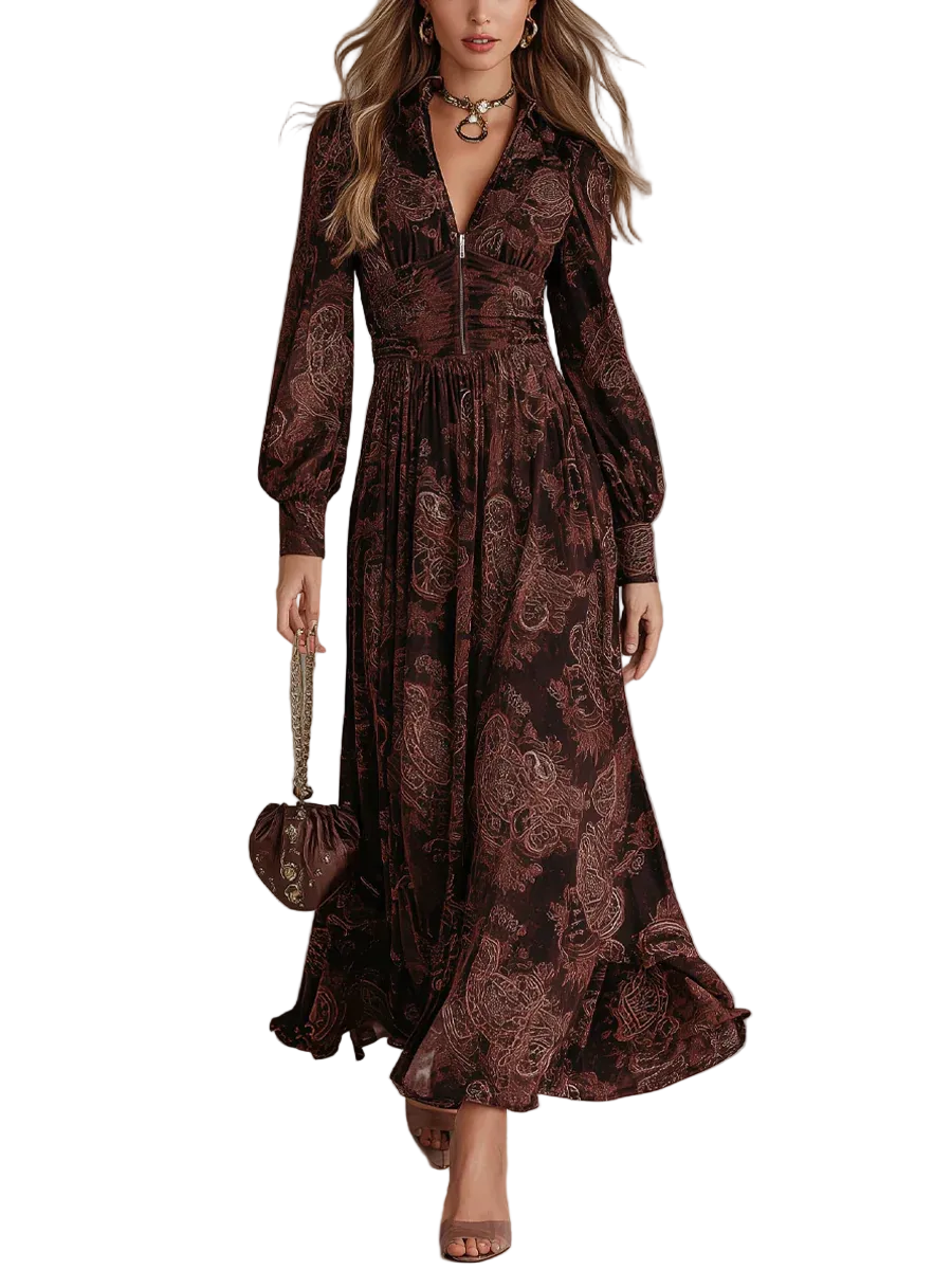 Amelia – Maxikleid mit Paisleymuster und Reißverschluss