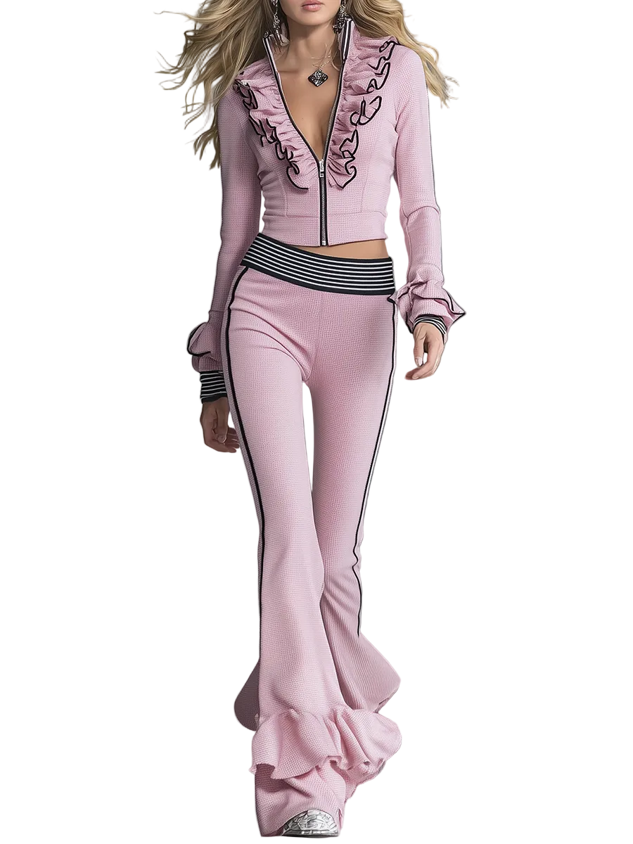 Mani – Damen-Sportset mit pinkfarbener Schlaghose und schwarzen Details