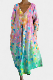 Anne – Langes mehrfarbiges Kleid für Damen mit V-Ausschnitt – Ansicht 5