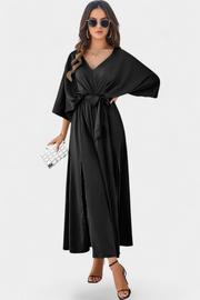 Damenkleid Milly mit Schleife an der Taille und Seitenschlitz – Ansicht 3