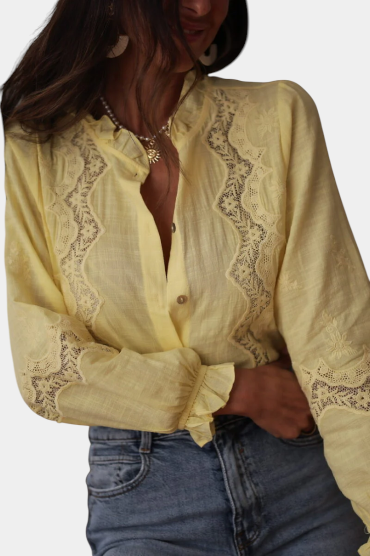 Gelbe Damen-Spitzenbluse Catarina mit Puffärmeln