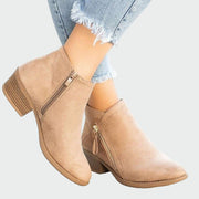 Kamelfarbene Lederstiefeletten für Damen mit Blockabsatz – Ansicht 4